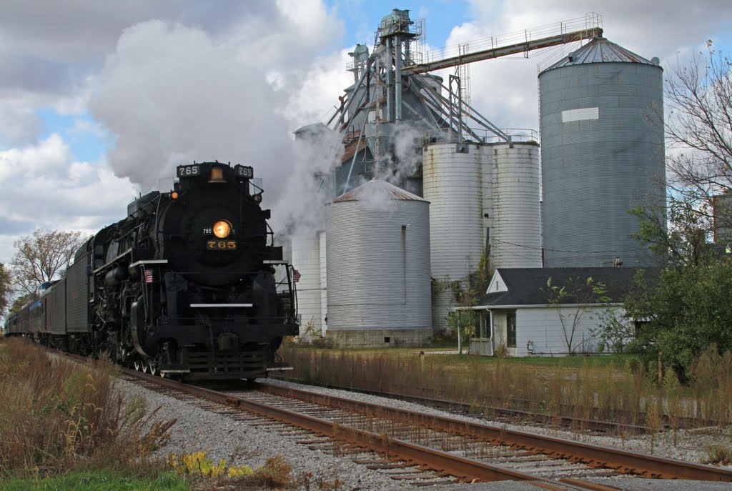 NKP 765 passing elevator in North Star, MI, October 2011