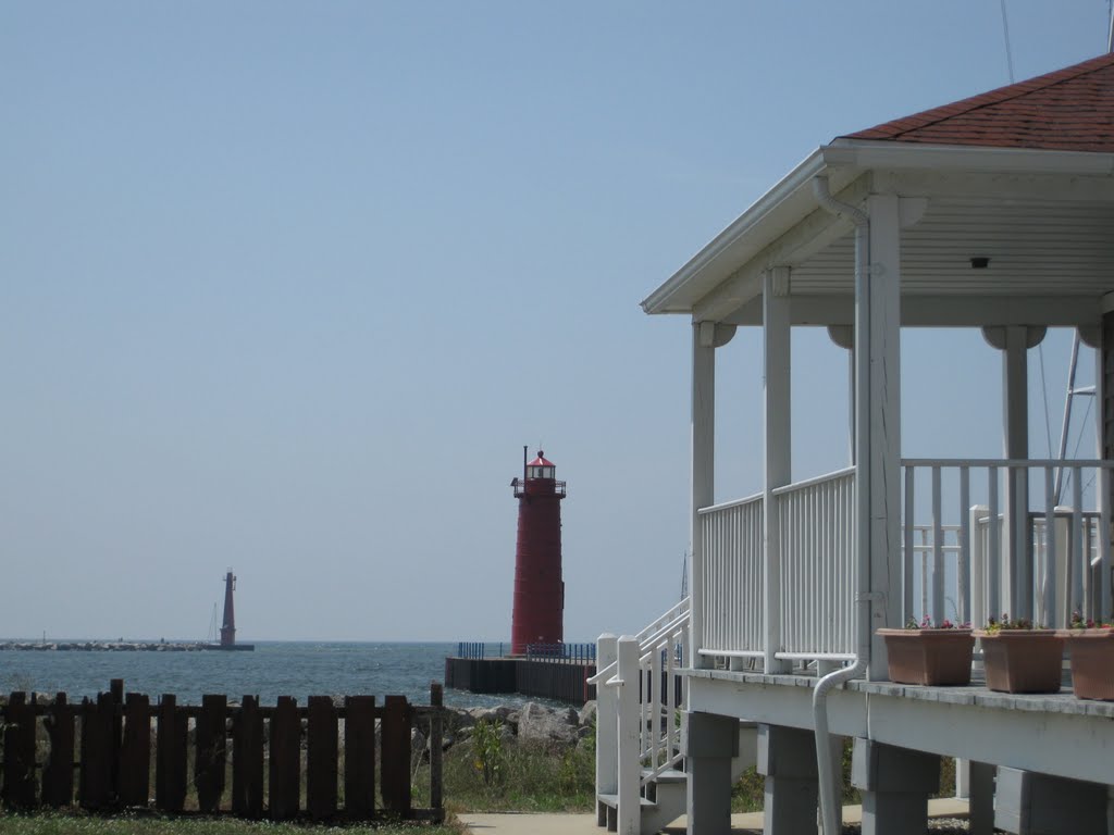 Muskegon lighthouses viewed from the coat guard house