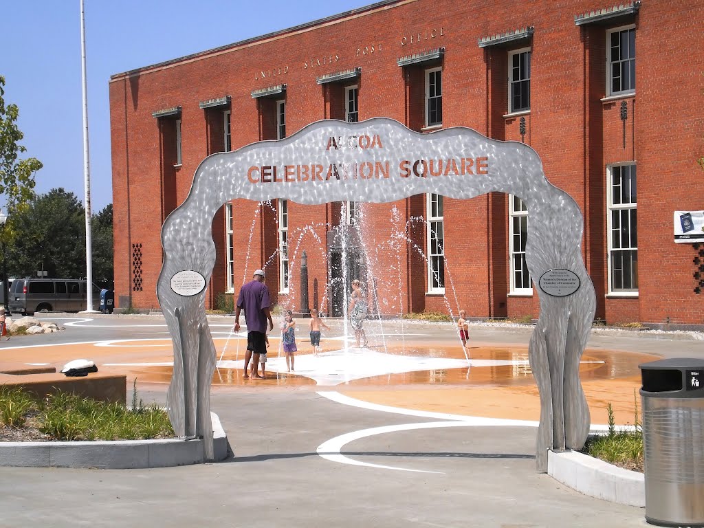 Alcoa Celebration Square fountain for kids on West Western Avenue Muskegon Michigan USA