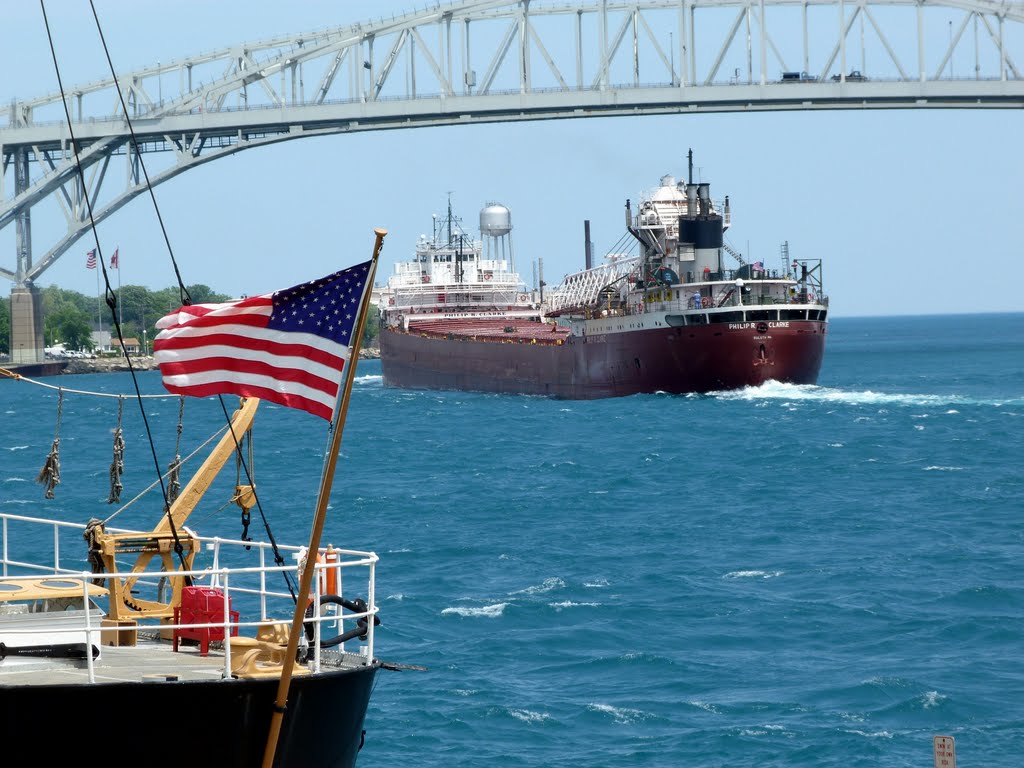 Huron Lightship and Phillip R Clarke (stern) St. Clair River