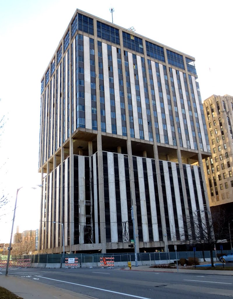 Former Genesee Towers Building being prepared for demolition, Flint, Michigan, December 7, 2013