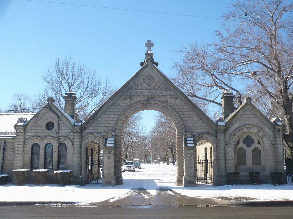 Entrance to Mount Elliott Cemetary (dating from 1841) on Mt Elliott Avenue in Detroit Michigan USA