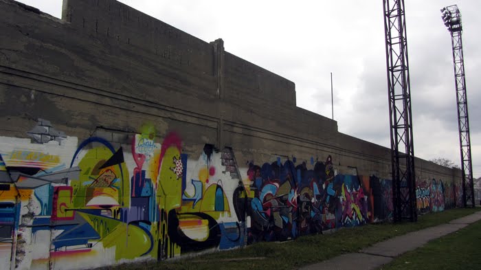 murals behind Keyworth Stadium