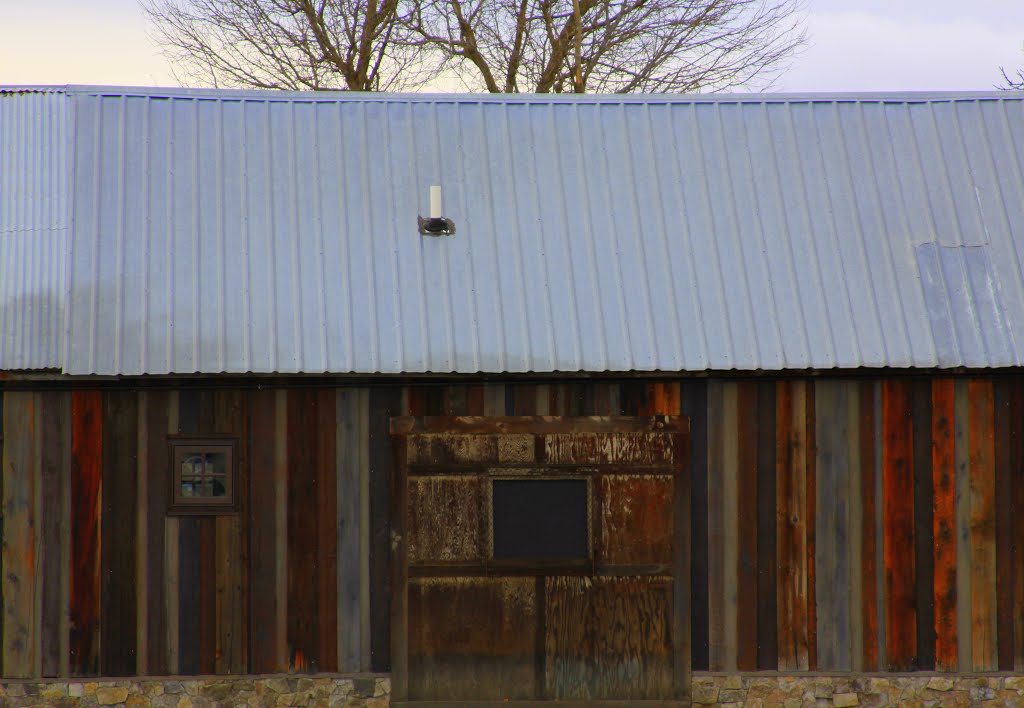 Wood crazy quilt...outside lumber yard in Kalispell, MT