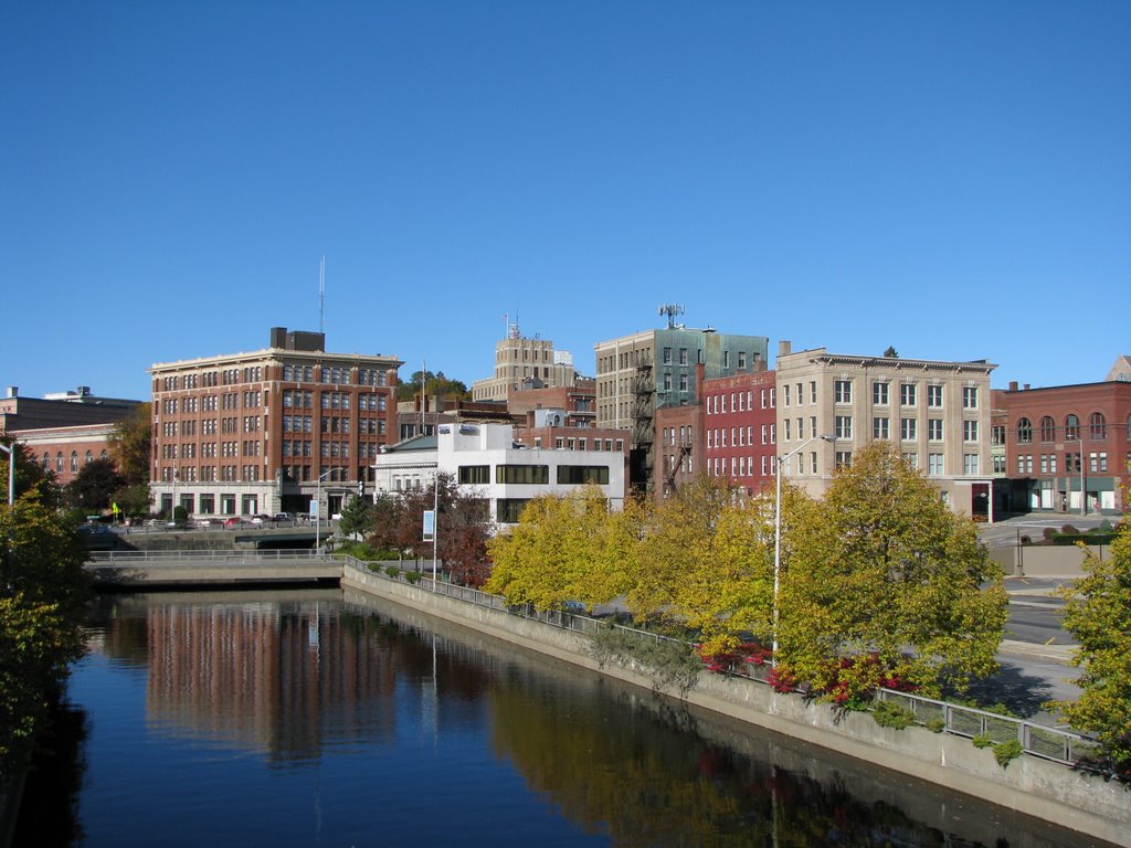 Downtown Bangor as seen from the Kenduskeag river pedestrian bridge