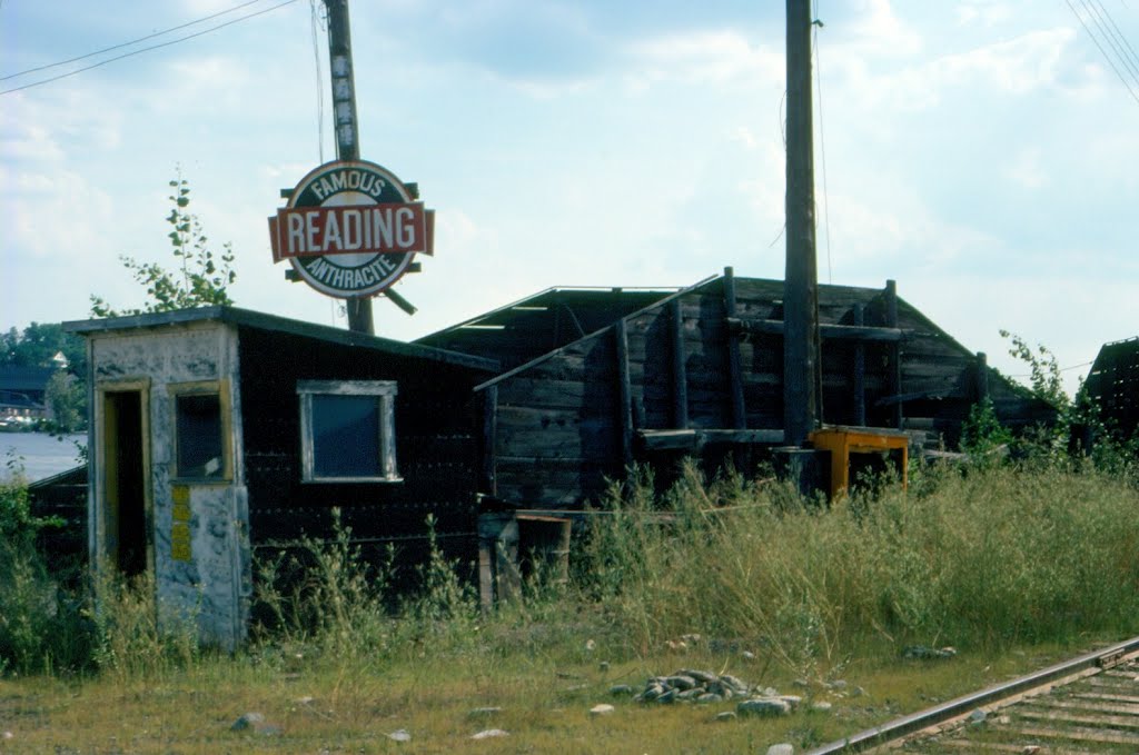 Coal Bin and Reading Anthracite Coal Sign in Maine Central Railroads Freight Yard at Bangor, ME