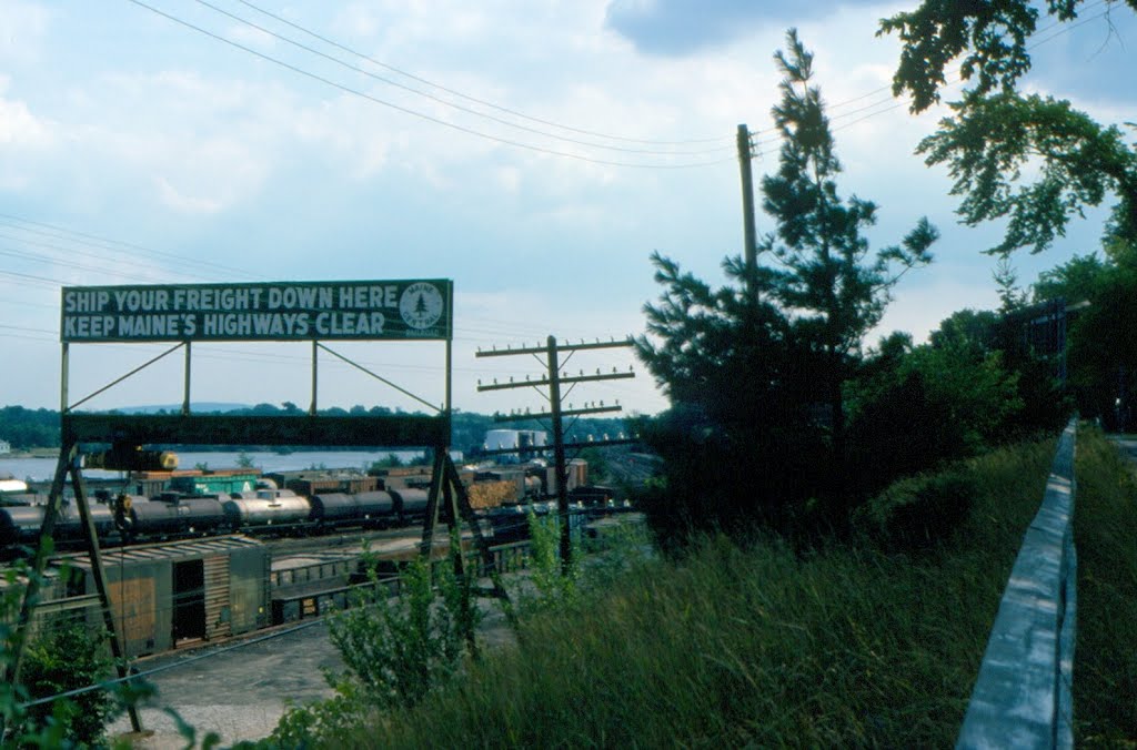 Maine Central Railroad Sign and Freight Yard at Bangor, ME