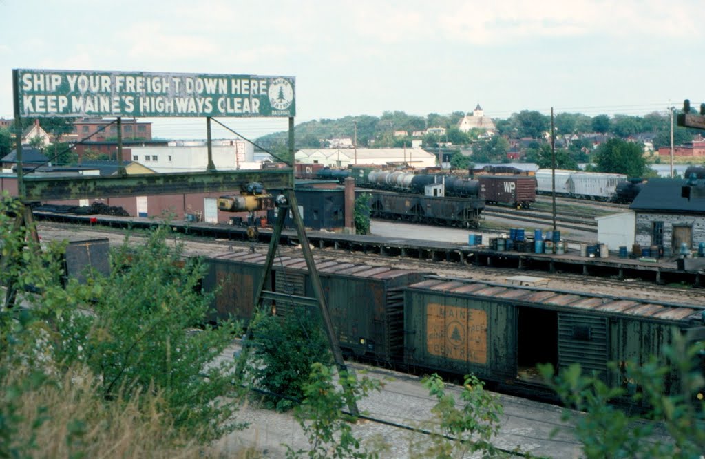 Maine Central Railroad Sign and Freight Yard at Bangor, ME