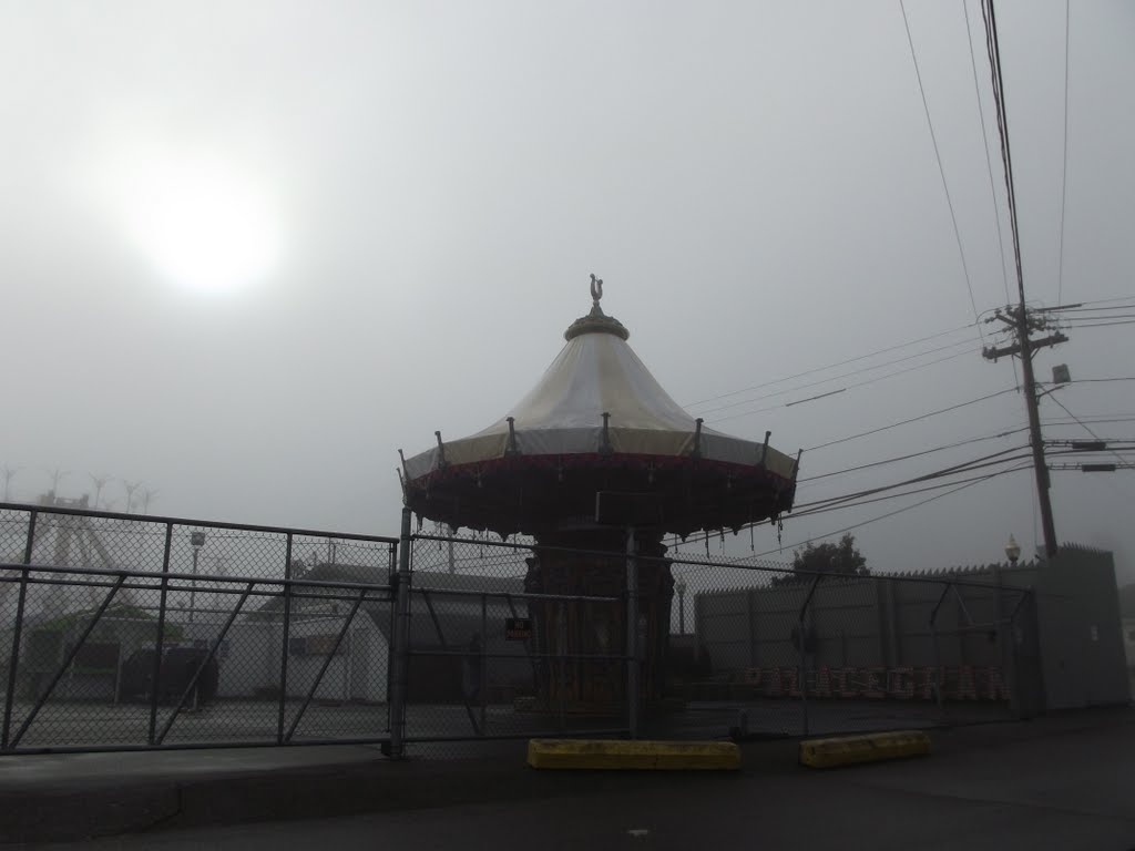 In the fog, Old Orchard is shut down now for the winter.