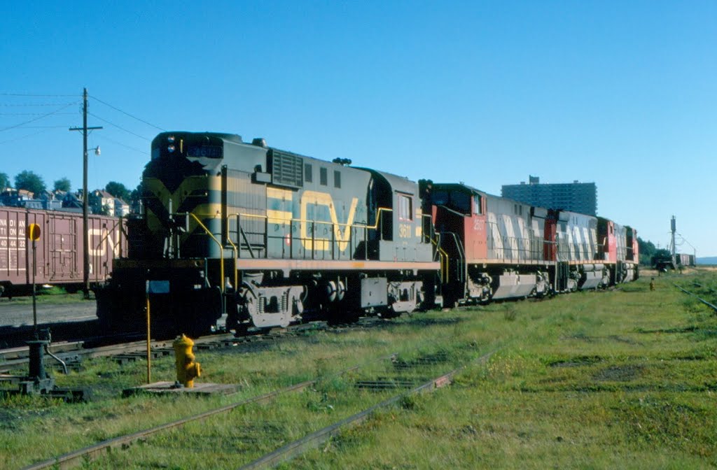 Central Vermont Railway Alco RS11 No. 3611 and Canadian National Railways MLW M420s No. 2507, No. 2575 and No. 2568 at Portland, ME