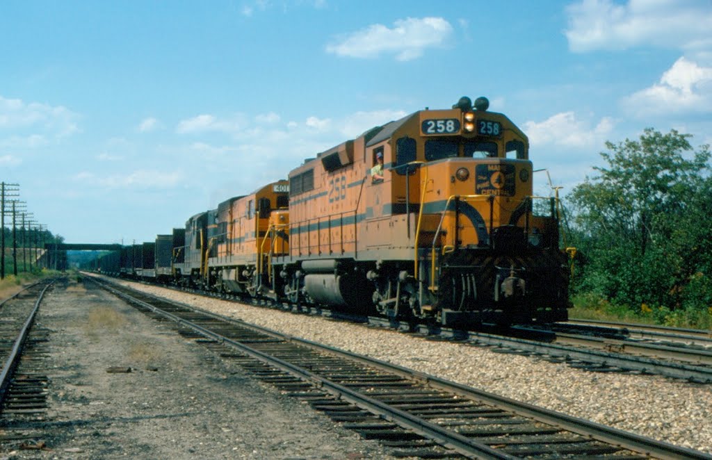Maine Central Railroad Freight Train "RB-3" with EMD GP38 No. 258, GE "Independence Class" U18B, No. 401, "Hannah Weston" and an EMD GP7 providing power at Northern Maine Junction, Hermon, ME