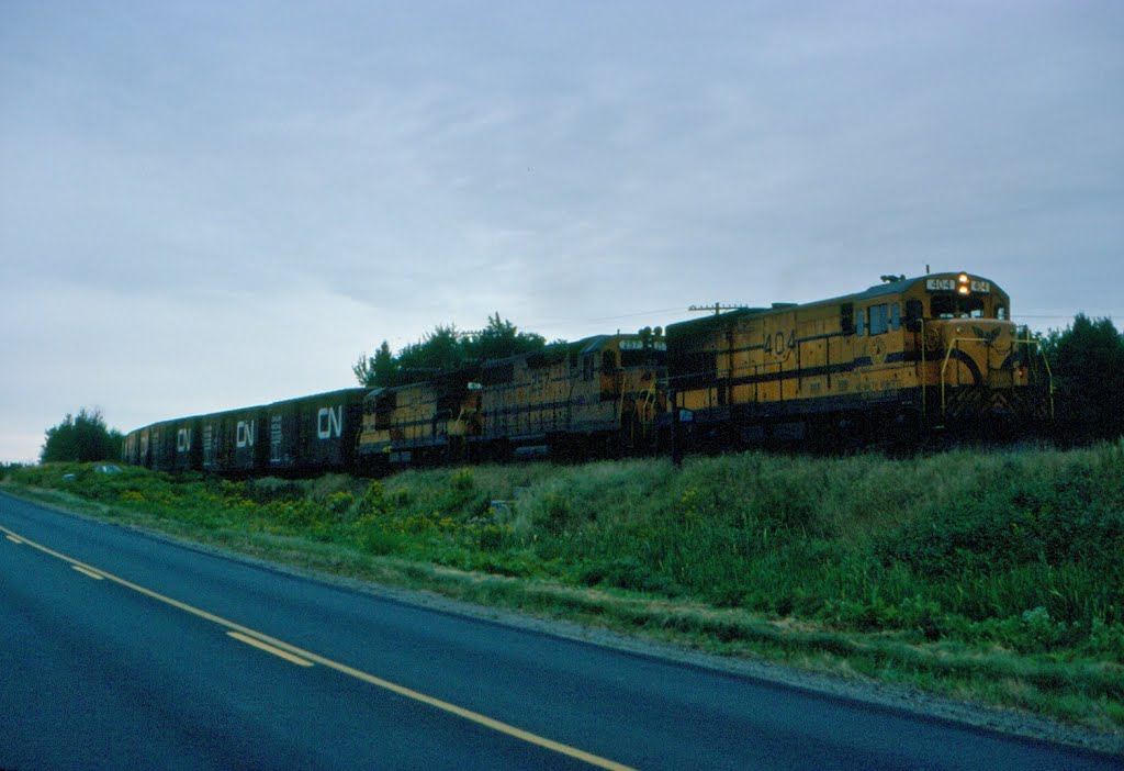 Maine Central Railroad Freight Train "BR-4", with GE "Independence Class" U18B No. 404, "Kenneth Roberts", EMD GP38 No. 257 and GE "Independance Class" U18B No. 407, "Unity" at Northern Maine Junction, Hermon, ME