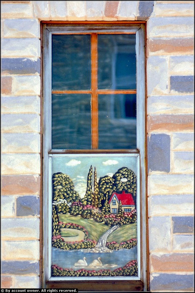 Painted Window Screen - Baltimore, Maryland - 1976 . . . Screen painting is a form of folk art found in certain neighborhoods of Baltimore. The first such screens appeared in 1913. The art form is now dying out, largely due to the gentrification of the ne