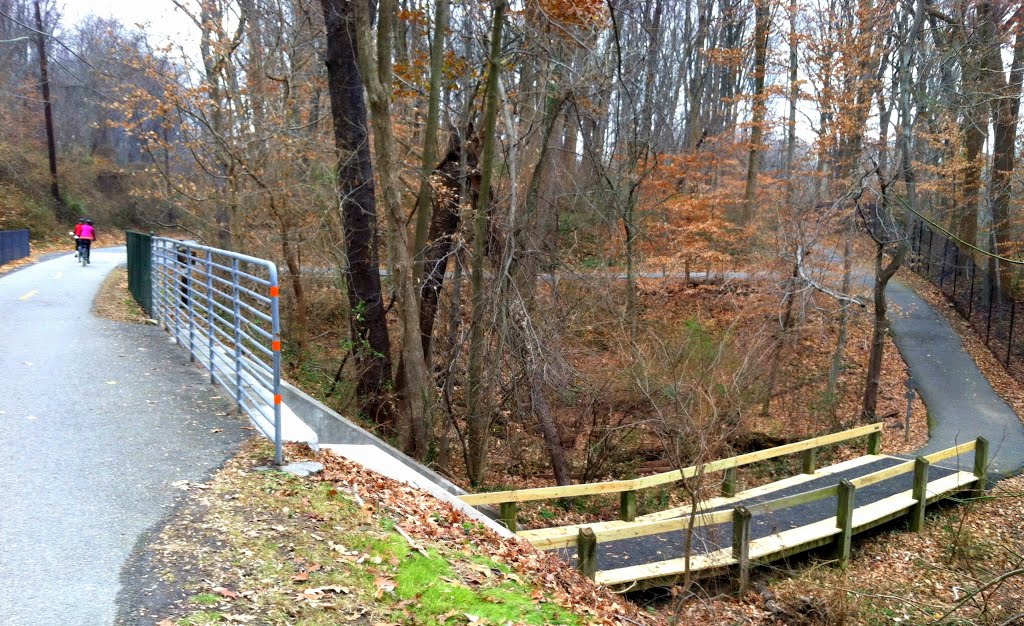 intersection of the Capital Crescent Trail & the Little Falls Stream Valley Trail, near the Dalecarlia Reservoir and Water Treatment Plant, MacArthur Blvd, Bethesda MD