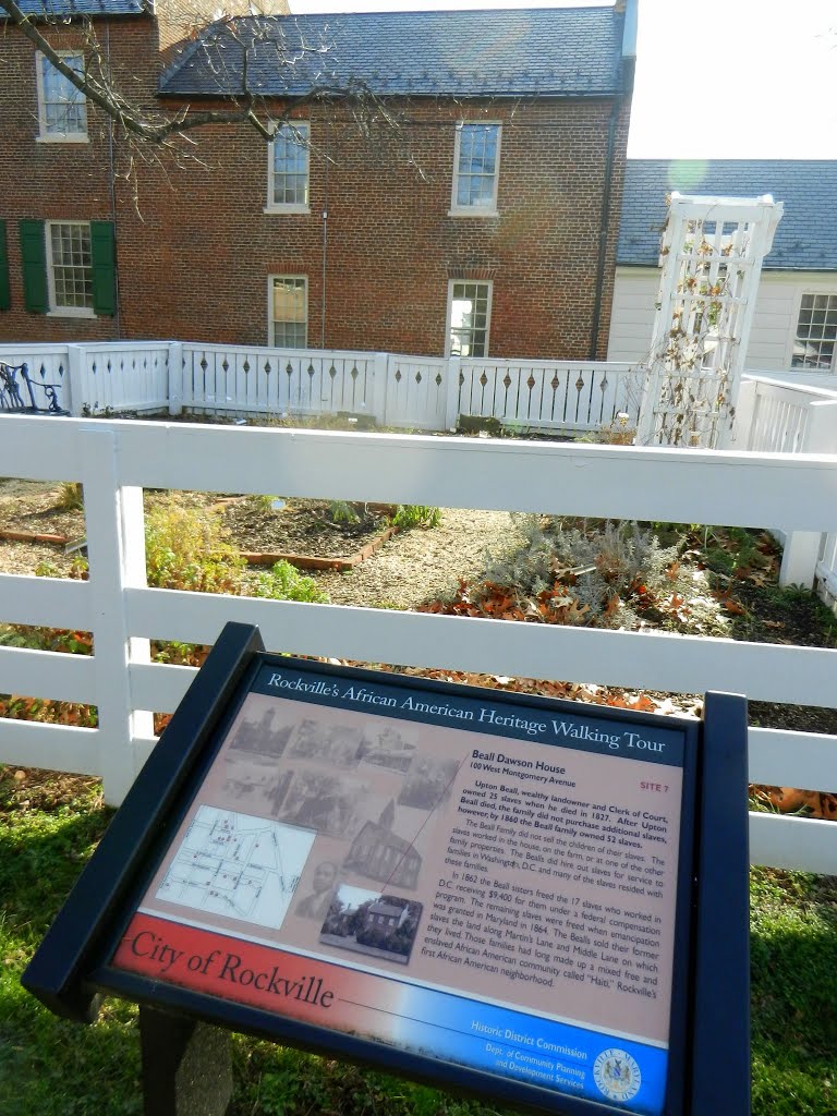Beall-Dawson House: 100 West Montgomery Avenue: Rockvilles African American Heritage Walking Tour marker, 103 West Montgomery Avenue Rockville, MD 20850