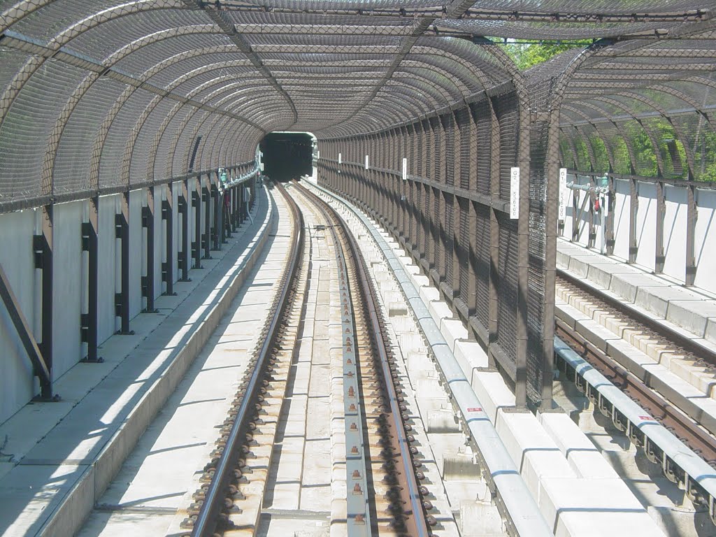 Blue Line track in cages