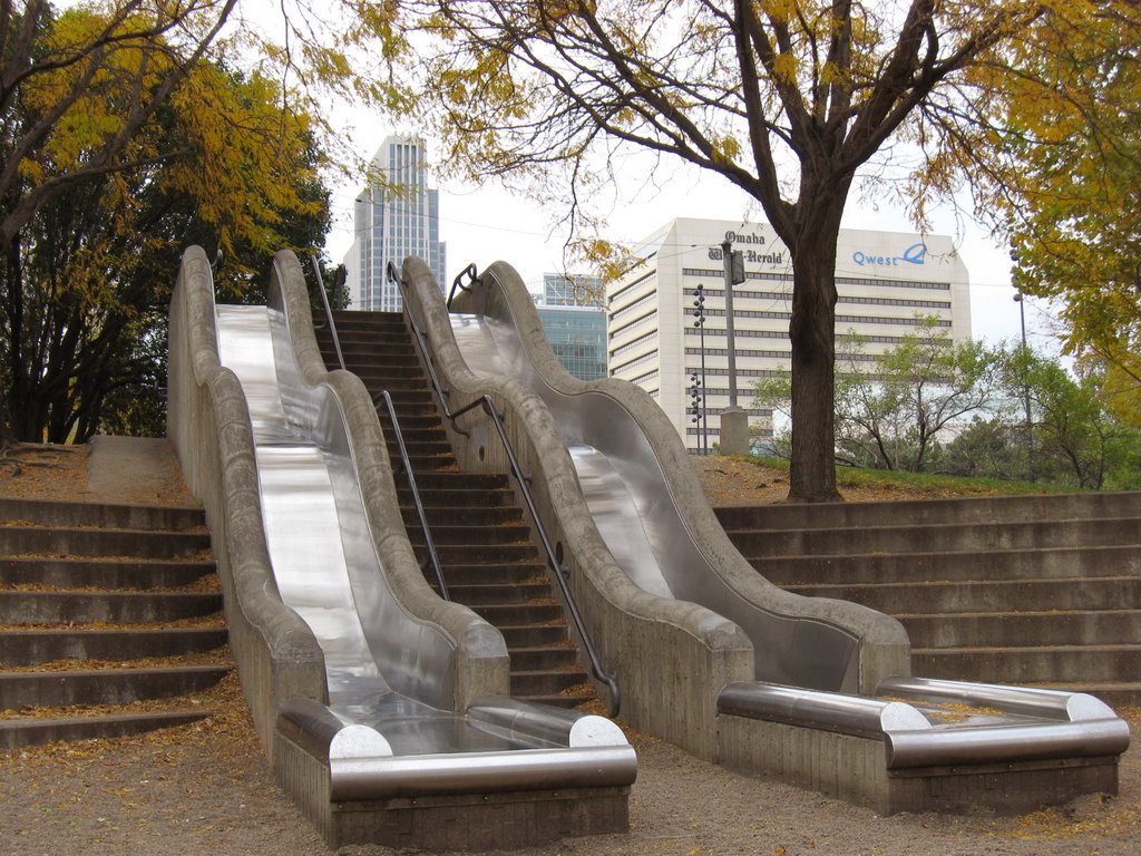 Downtown Omaha -- Slides at Gene Leahy Mall -- Notice FNB Tower in background