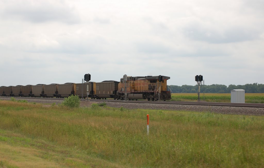 Union Pacific Railroad Pusher Locomotive No. 6572 on an Westbound Unit Coal Train near North Platte, NE