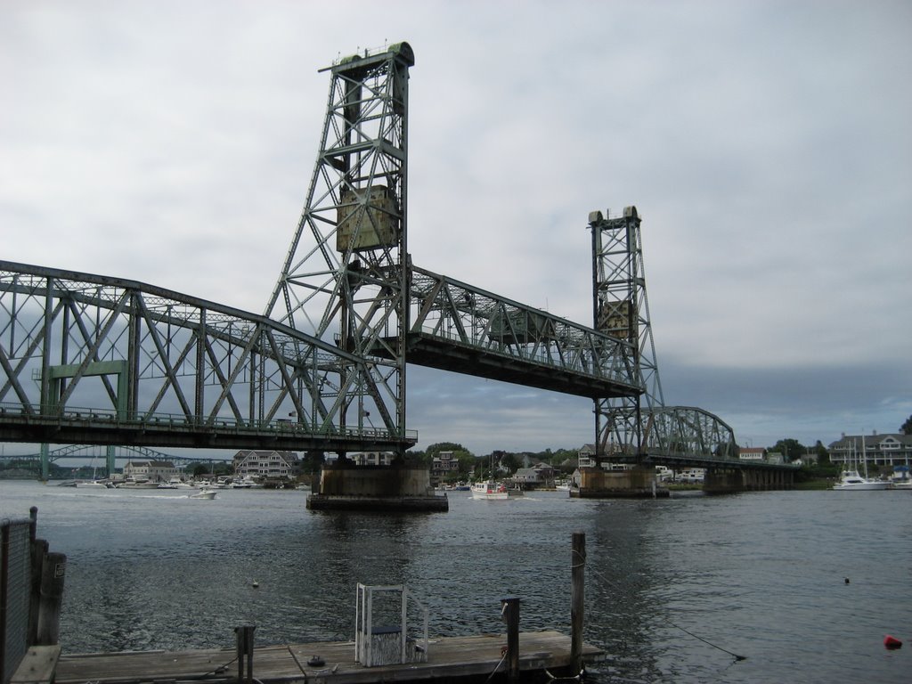 US Route 1 Draw Bridge from Portsmouth NH to Badger Island Kittery, ME allowing a boat to pass under