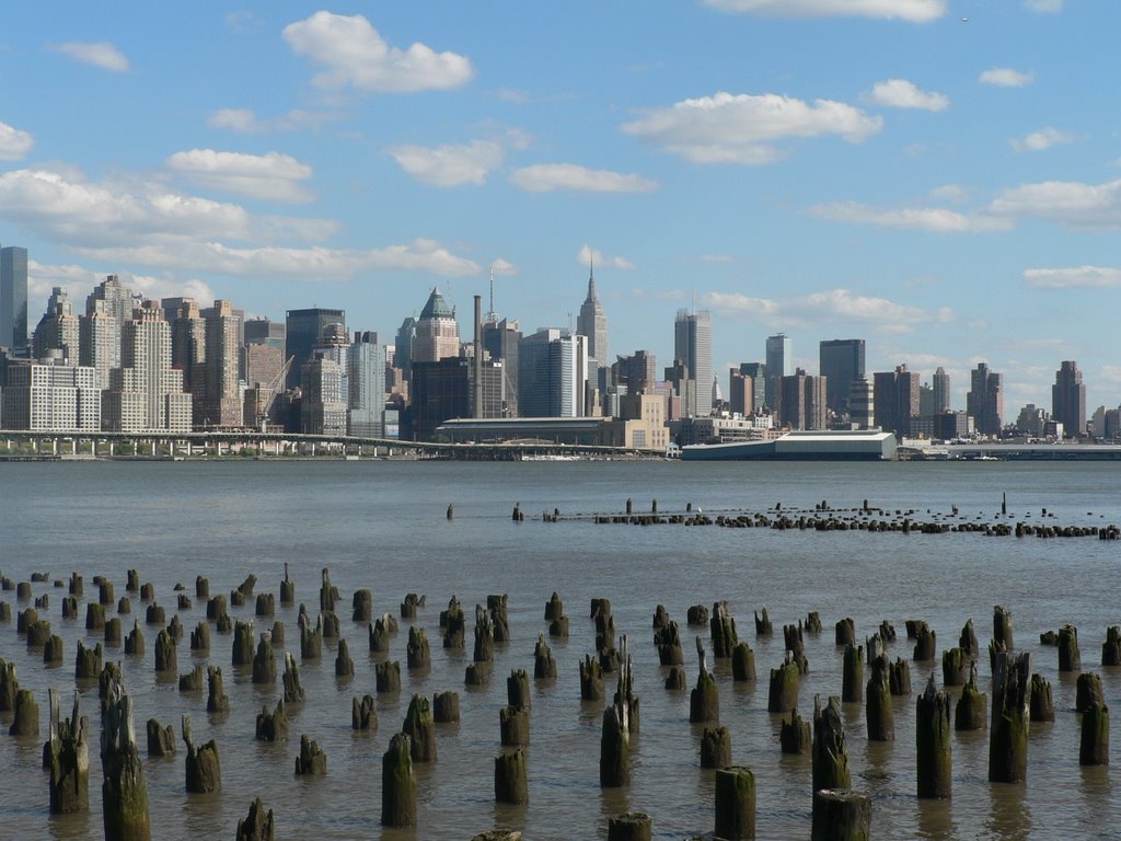 Old pilings, New York Skyline
