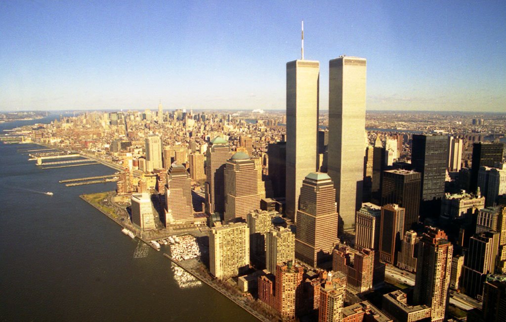 USA, lîle de Manhattan avec les 2 Tours jumelles en Janvier-2000