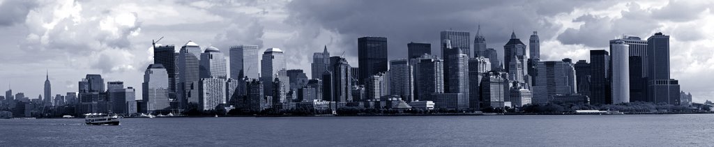 Panorama Manhattan from Ferry  B&W