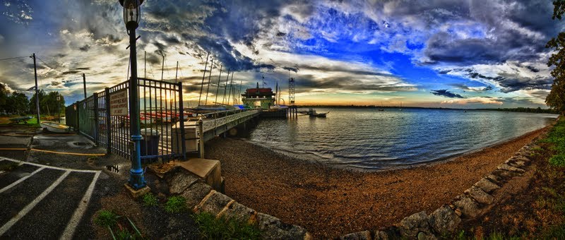 Riverton Yacht Club at sunset, Panorama stitch of multiple HDR images.
