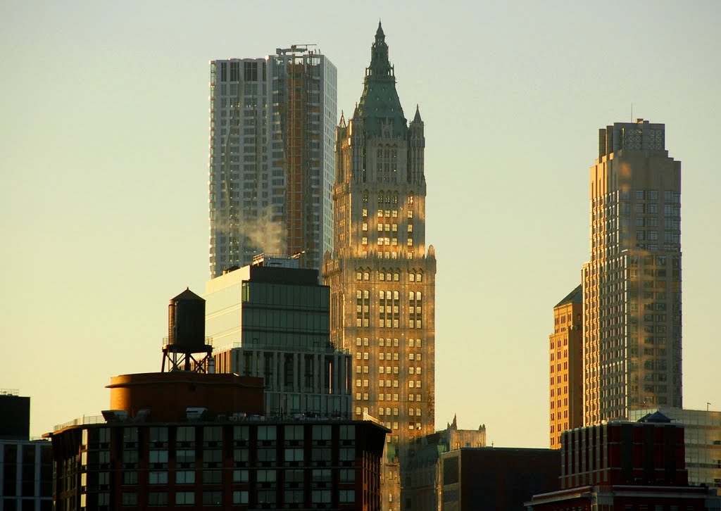 Beekman and  Woolworth Building from Hudson River;  New York