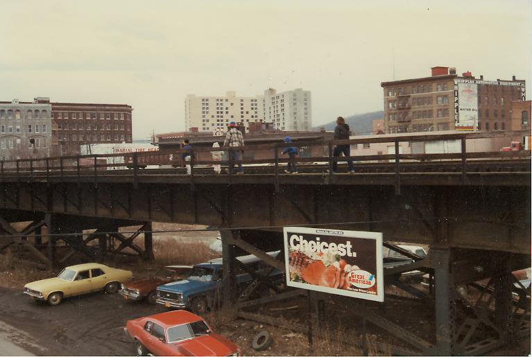 copyrighted__  late 70s early 80s - water street across from United Auto Parts - railroad bridge