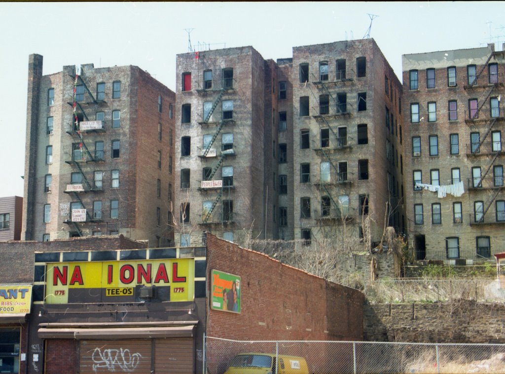 Shops and abandoned buildings in 1989.