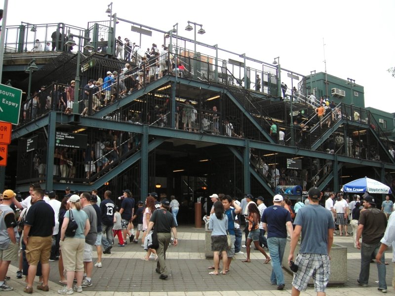 Yankee Stadium - Fans going to the elevated train station at 161 Street
