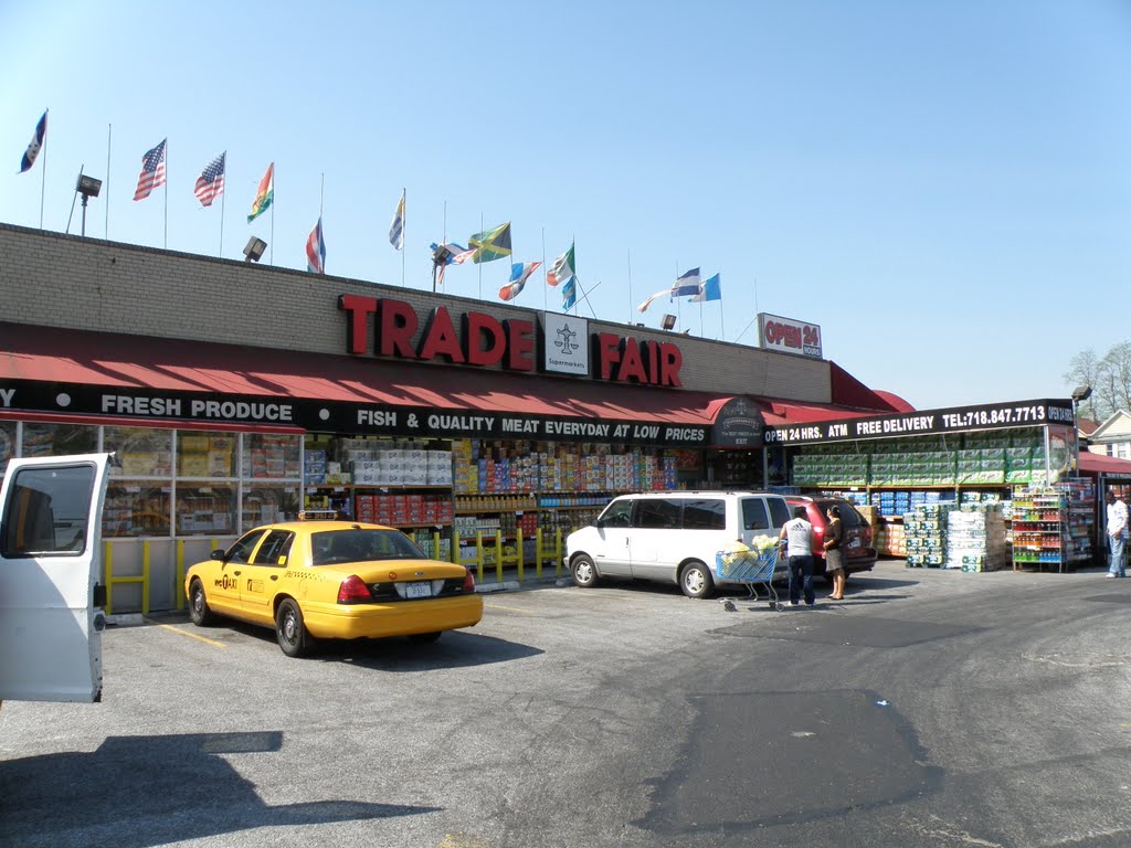 Beautiful view of Trade fair supermarket in the spring in New York.
