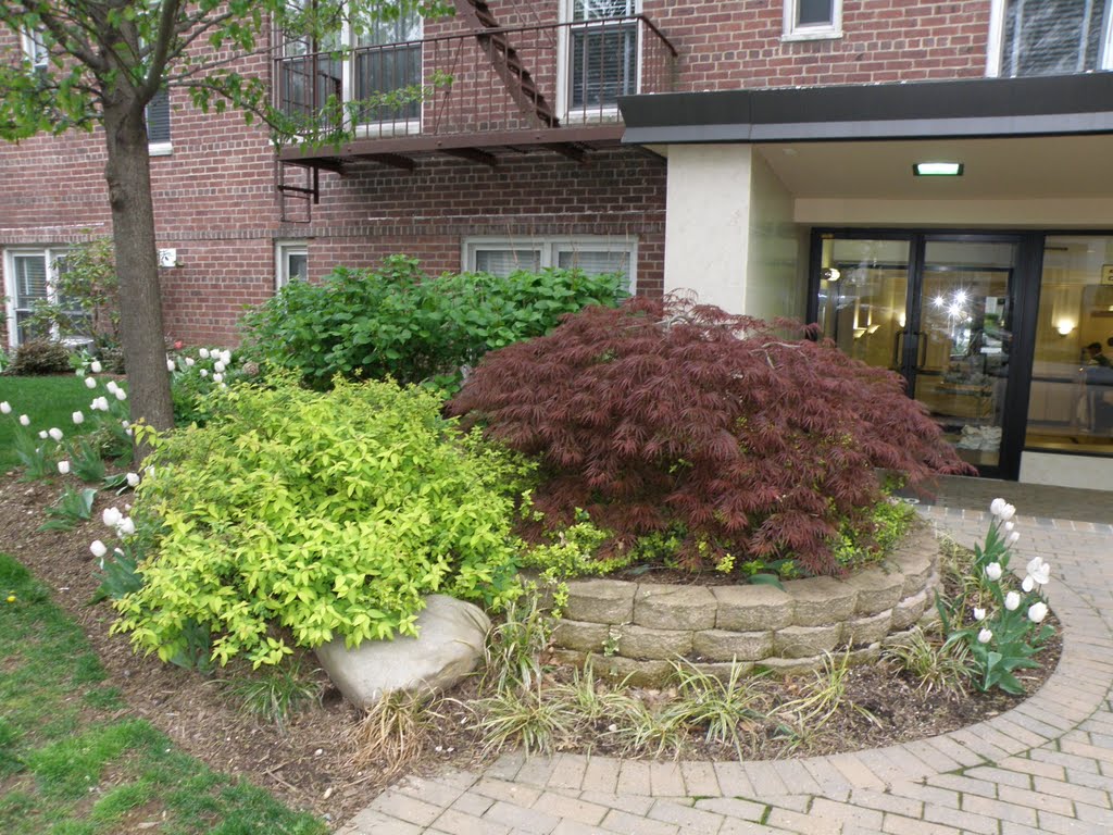 The View of entrance to Eldorado building in Briarwood, NY, USA.