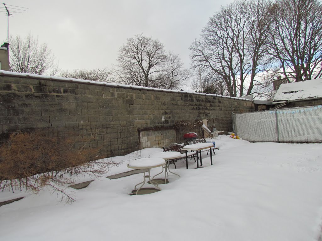 Backyard of Mosque covered with snow Queens.