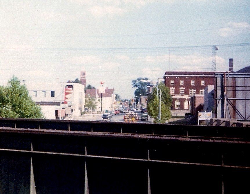 Looking down Broadway from railroad overpass