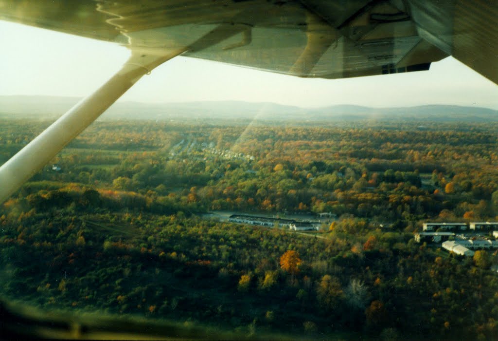 Turning Right Base for Runway 24 over Red Oaks Mill at Dutchess County Airport, Poughkeepsie, NY - 1986