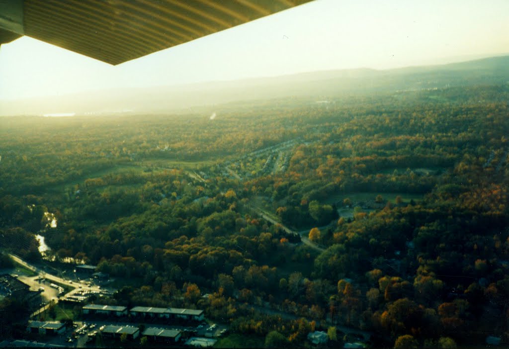 Turning Right Base for Runway 24 over Red Oaks Mill at Dutchess County Airport, Poughkeepsie, NY - 1986
