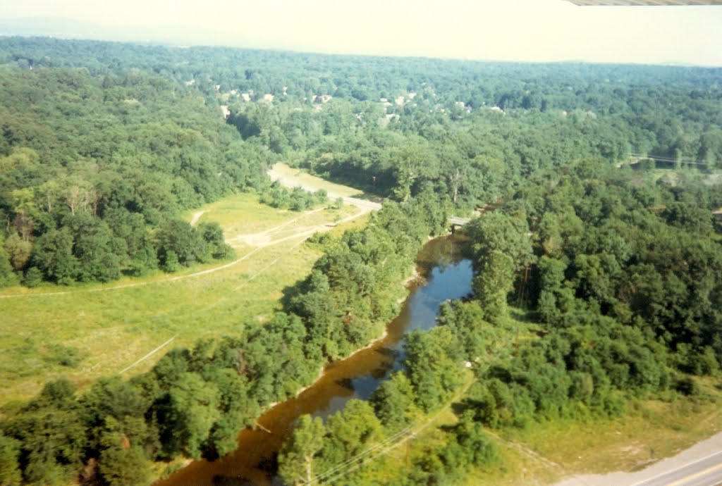 Aerial Photo - Wappinger Creek and Jackson Road, Departing Runway 24 at Dutchess County Airport, Wappinger, NY
