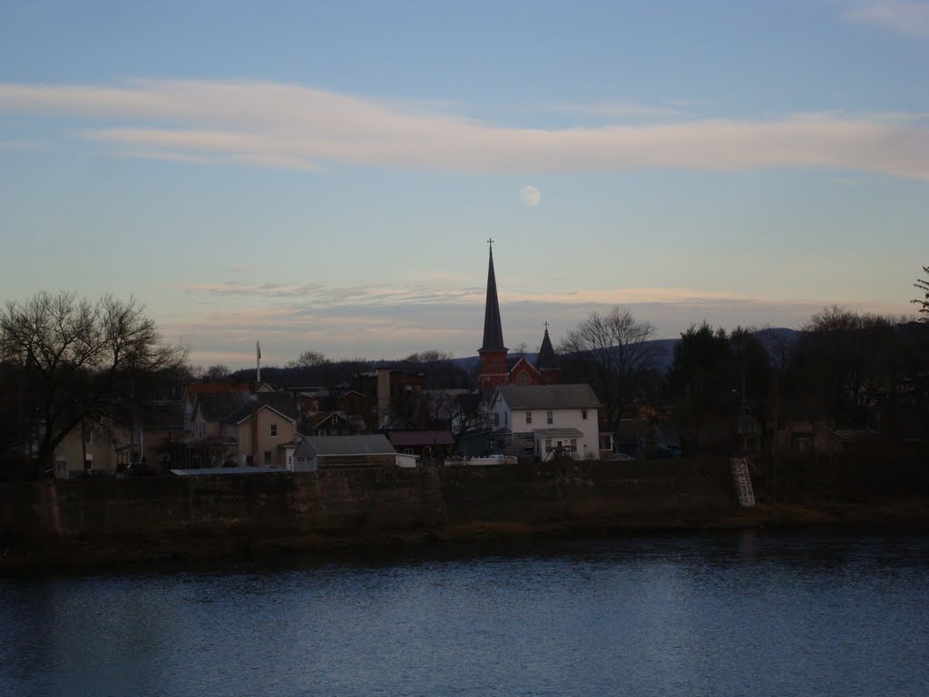 moon over church, Port Jervis, Ny