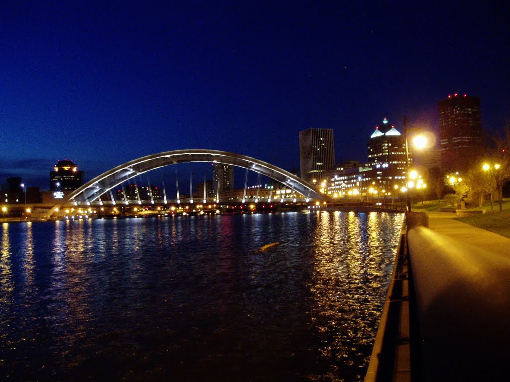 Rochester, NY Genesee River bridge at night