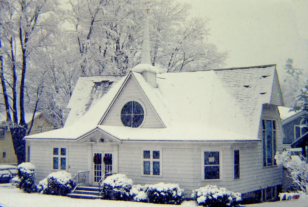 First Presbyterian Church, Saranac Lake, NY, Chistmas time, 1982.