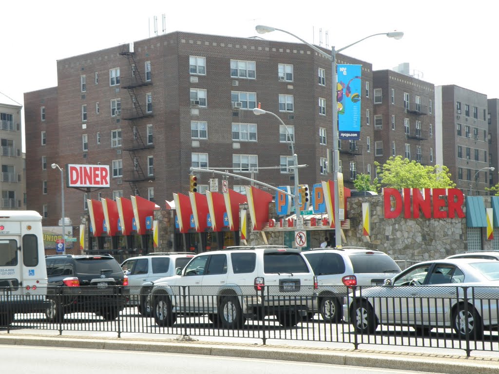 Beautiful buildings on queens blvd in the spring in New York City.