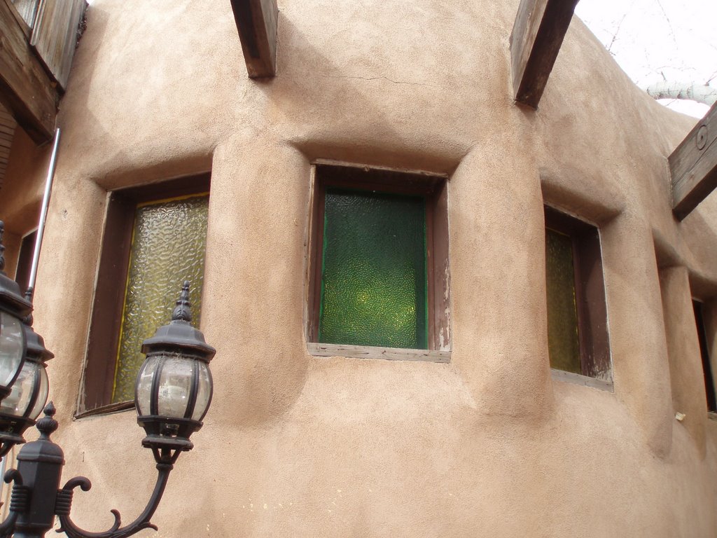 Adobe Windows of Andrews Pueblo Pottery in Old Town Albuquerque