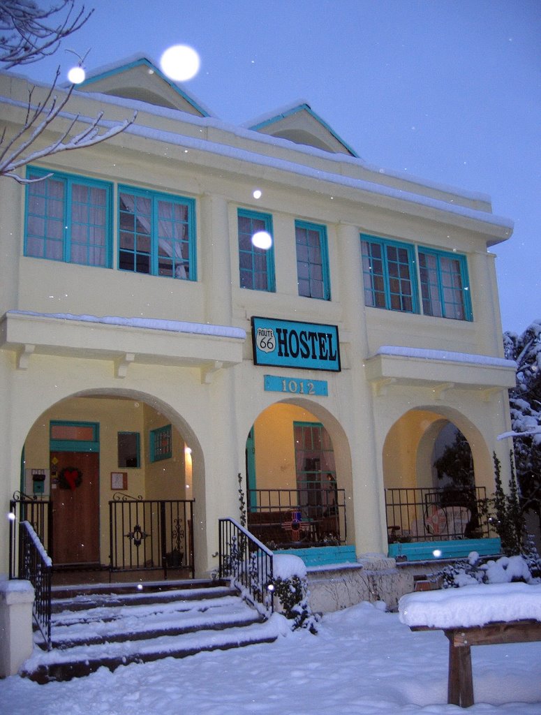 Route 66 Hostel in snow