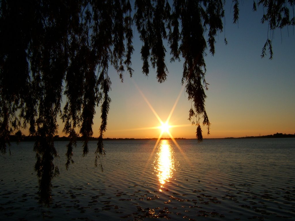 Sandusky Bay, Cedar Point to right of sunset.
