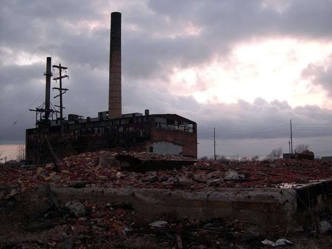 River Raisin Paper Mill powerplant, dusk