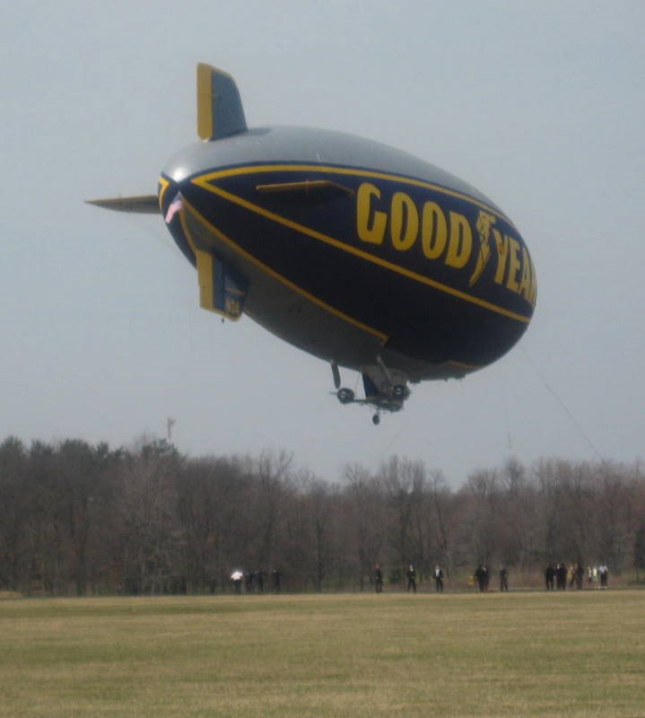 Home of the Goodyear Blimp coming in for a landing