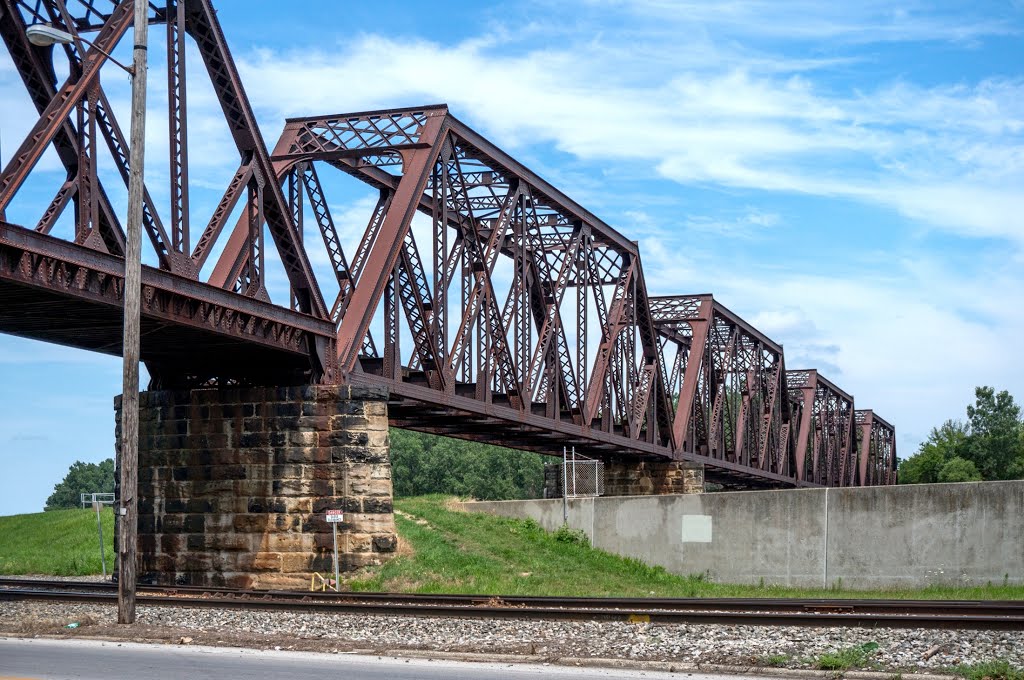 Railroad truss bridge over Railroad tracks & Sandusky River