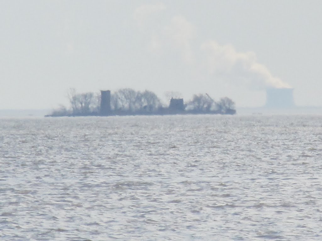 Turtle Island and Davis-Besse nuclear plant viewed from east Erie