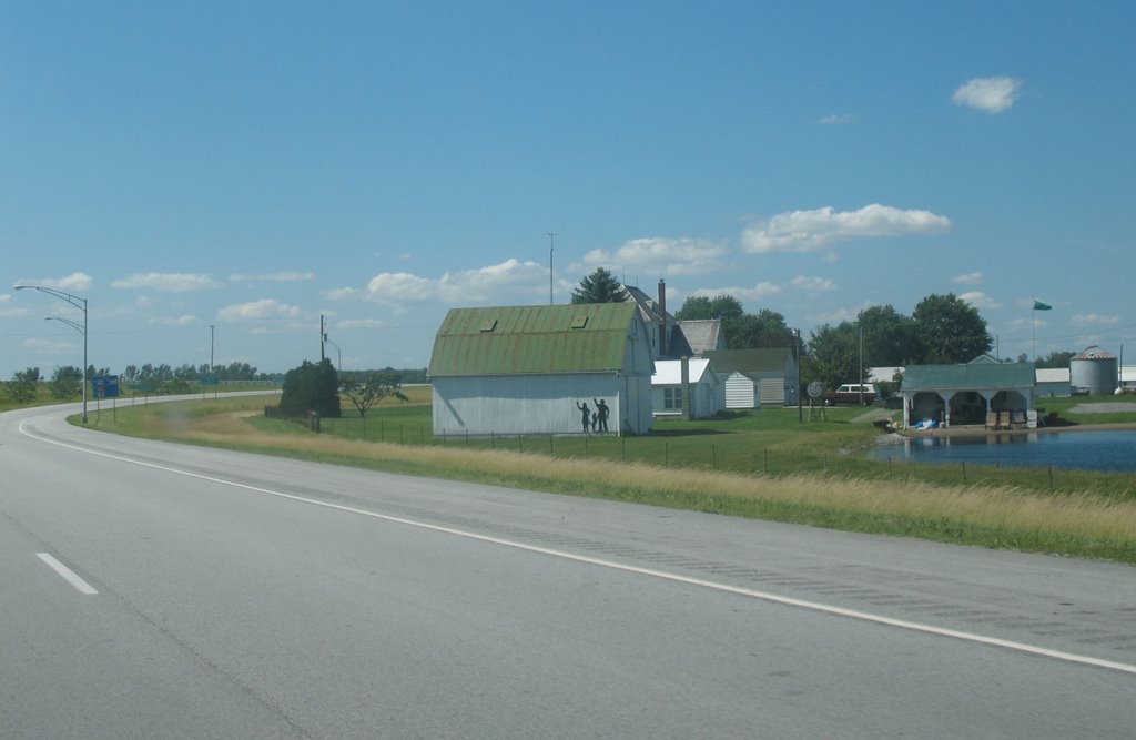 People on a barn